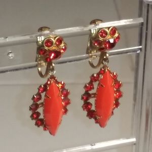 Vintage Orange Rhinestone Dangle Earrings